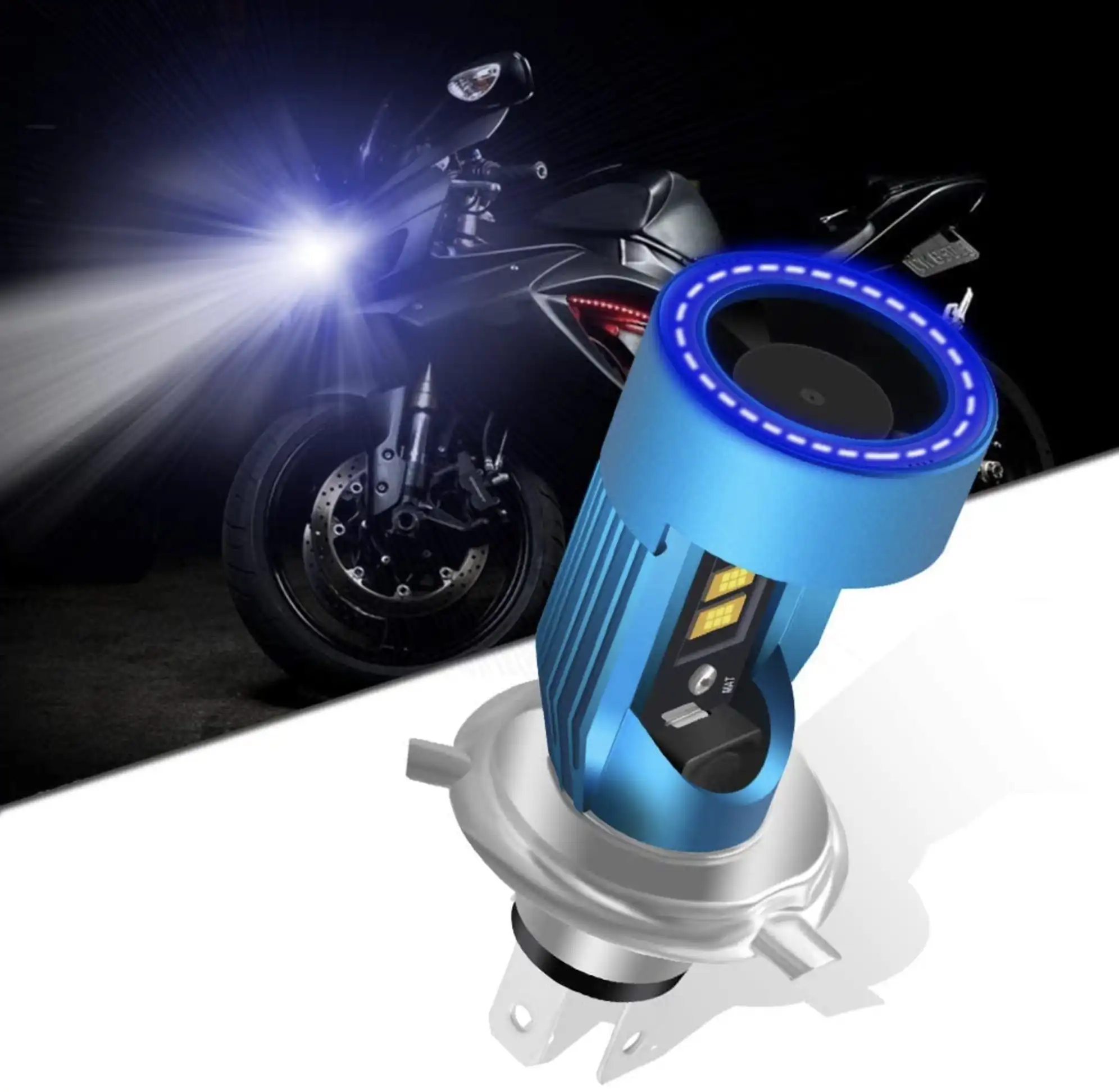 KaiDengZhe H4 HS1 LED Motorcycle Headlight Bulb with Blue Angel Eye