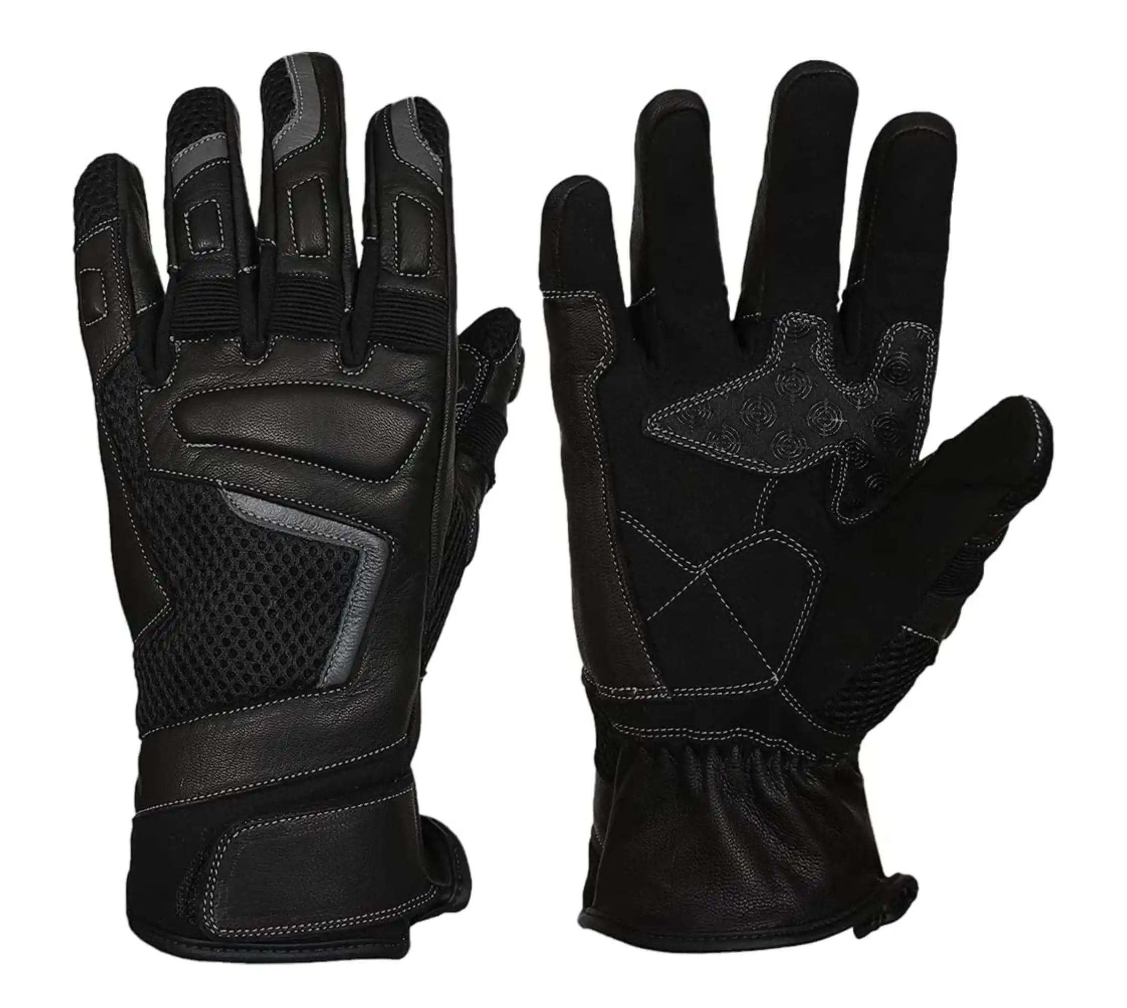 UAF Sports - Black Leather Summer Motorcycle Gloves