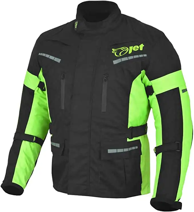 Jet Black Fluro Textile Motorcycle Jacket